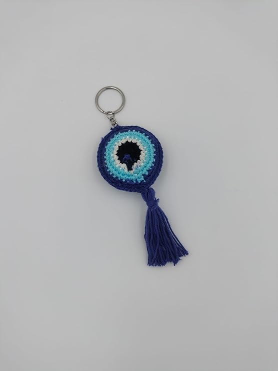 Handmade Crochet Sunglass Holder Pouch and Crochet Evil Eye Keychain Combo - Image 2