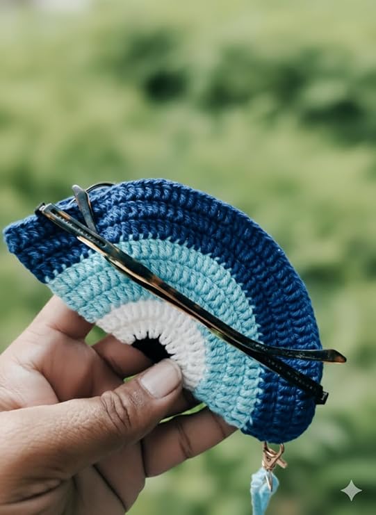Handmade Crochet Sunglass Holder Pouch and Crochet Evil Eye Keychain Combo - Image 3