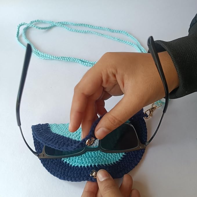 Handmade Crochet Sunglass Holder Pouch and Crochet Evil Eye Keychain Combo - Image 4