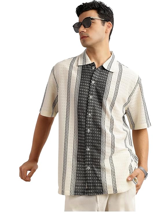Men's crochet textured shirt