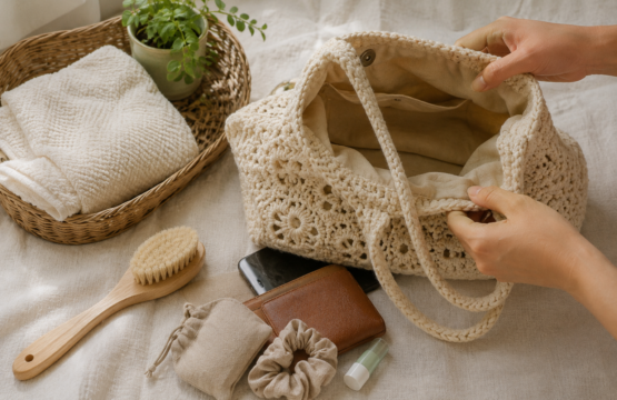 Preparing a crochet bag before washing