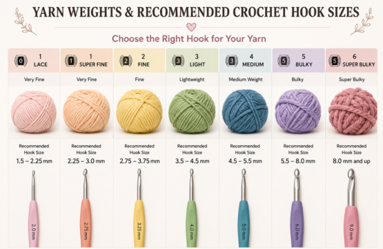 Yarn weights and recommended crochet hook sizes