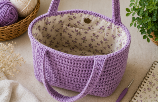crochet bag with fabric lining